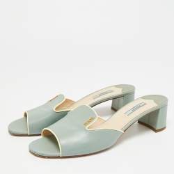 Pre Owned Prada Size 41.5 Blue Saffiano Leather Slide Sandals