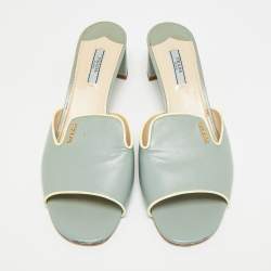 Pre Owned Prada Size 41.5 Blue Saffiano Leather Slide Sandals