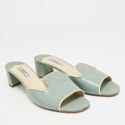 Pre Owned Prada Size 41.5 Blue Saffiano Leather Slide Sandals