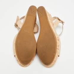 Pre Owned Prada Size 39 Beige Patent Leather Cork Wedge Sandals