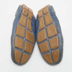 Pre Owned حذاء لوفرز برادا سليب أون مجعد جلد أزرق مقاس 38