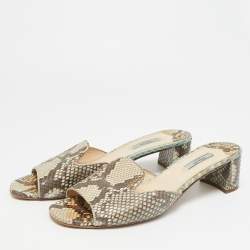 مملوكة مسبقًا Prada Size 41.5 Beige Python Leather Slide Sandals