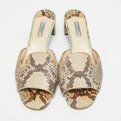 مملوكة مسبقًا Prada Size 41.5 Beige Python Leather Slide Sandals