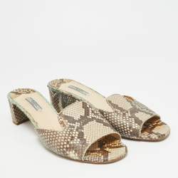 مملوكة مسبقًا Prada Size 41.5 Beige Python Leather Slide Sandals