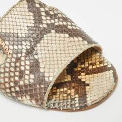 مملوكة مسبقًا Prada Size 41.5 Beige Python Leather Slide Sandals