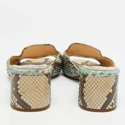 مملوكة مسبقًا Prada Size 41.5 Beige Python Leather Slide Sandals