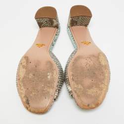 مملوكة مسبقًا Prada Size 41.5 Beige Python Leather Slide Sandals