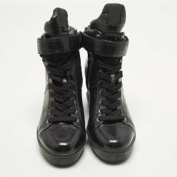 Pre Owned حذاء رياضي برادا إسفين جلد أسود مقاس 41