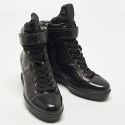 Pre Owned حذاء رياضي برادا إسفين جلد أسود مقاس 41