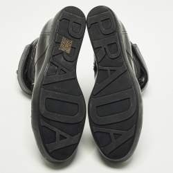 Pre Owned حذاء رياضي برادا إسفين جلد أسود مقاس 41