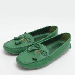 Pre Owned حذاء لوفرز برادا جلد أخضر برباط مقاس 36