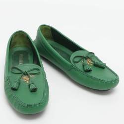 Pre Owned حذاء لوفرز برادا جلد أخضر برباط مقاس 36