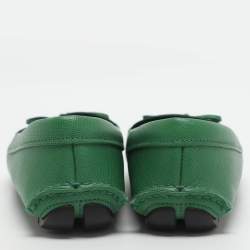 Pre Owned حذاء لوفرز برادا جلد أخضر برباط مقاس 36