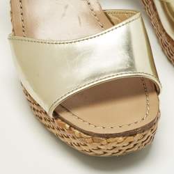 Pre Owned Prada Size 39.5 Gold Leather Platform Ankle Strap Sandals
