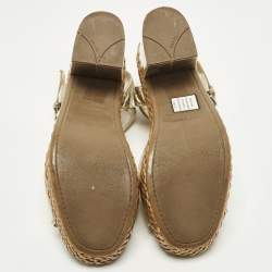 Pre Owned Prada Size 39.5 Gold Leather Platform Ankle Strap Sandals