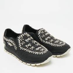 Pre Owned حذاء رياضي برادا سليب أون كانفاس مرصع مقاس 40