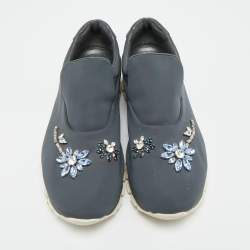 مملوكة مسبقًا Prada Catch Me If You Can Size 39 Grey Neoprene Crystal Embellished Slip On Sneakers