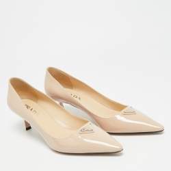 Pre Owned Prada Size 40.5 Beige Patent Leather Pointed Toe Pumps
