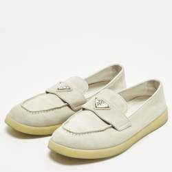 Pre Owned Prada Size 37.5 Grey Suede Slip On Loafers