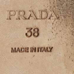 مملوكة مسبقًا Prada Size 38 Blue Leather and Patent Leather Bow Ankle Strap Flats