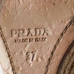 مملوكة مسبقًا Prada Size 37 Black Patent Leather Wedge Espadrilles Peep Toe Pumps