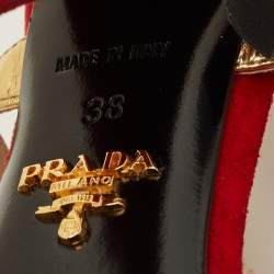 مملوكة مسبقًا Prada Vinho Size 38 Red/Gold Leather and Suede Ankle Strap Sandals