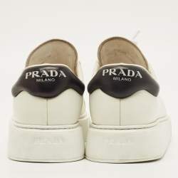 مملوكة مسبقًا حذاء رياضي برادا جلد أبيض/أسود ليز أب لو توب مقاس 38.5