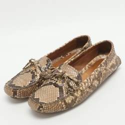 Pre Owned Prada Bow Size 38 Black Python Leather Loafers