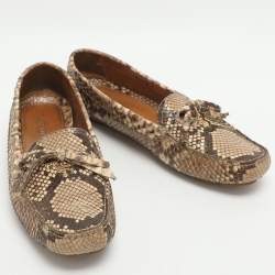 Pre Owned Prada Bow Size 38 Black Python Leather Loafers