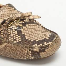 Pre Owned Prada Bow Size 38 Black Python Leather Loafers