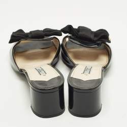 مملوكة مسبقًا Prada Bow Size 41.5 Black Patent Leather Slide Sandals