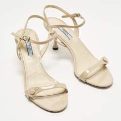 Pre Owned Prada Size 37 Beige Patent Leather Ankle Strap Sandals