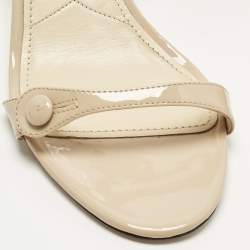 Pre Owned Prada Size 37 Beige Patent Leather Ankle Strap Sandals
