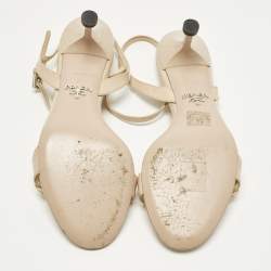 Pre Owned Prada Size 37 Beige Patent Leather Ankle Strap Sandals