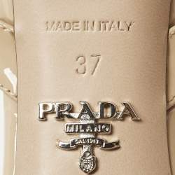 Pre Owned Prada Size 37 Beige Patent Leather Ankle Strap Sandals