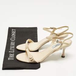 Pre Owned Prada Size 37 Beige Patent Leather Ankle Strap Sandals