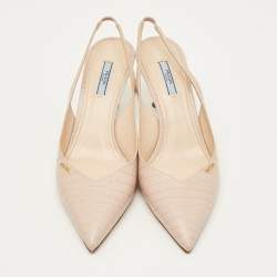 Pre Owned Prada Size 41 Cream Croc Embossed Leather Pointed Toe Slingback Pumps