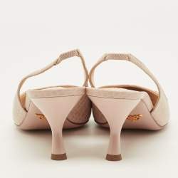 Pre Owned Prada Size 41 Cream Croc Embossed Leather Pointed Toe Slingback Pumps