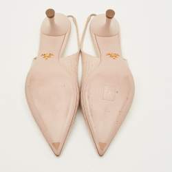 Pre Owned Prada Size 41 Cream Croc Embossed Leather Pointed Toe Slingback Pumps