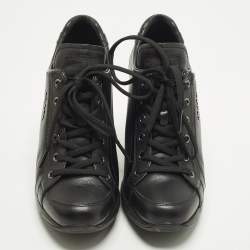 مملوكة مسبقًا حذاء رياضي برادا إسفين جلد أسود مقاس 37