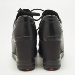 مملوكة مسبقًا حذاء رياضي برادا إسفين جلد أسود مقاس 37