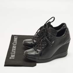 مملوكة مسبقًا حذاء رياضي برادا إسفين جلد أسود مقاس 37