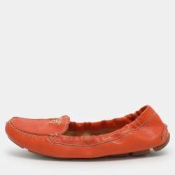 Pre Owned Prada Size 37.5 Orange Leather Scrunch Loafers