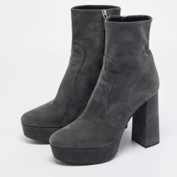 Pre Owned حذاء بوت بطول الكاحل منصة برادا جلد سويدي رمادي مقاس 39