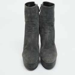 Pre Owned حذاء بوت بطول الكاحل منصة برادا جلد سويدي رمادي مقاس 39