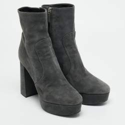 Pre Owned حذاء بوت بطول الكاحل منصة برادا جلد سويدي رمادي مقاس 39