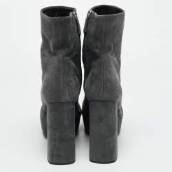 Pre Owned حذاء بوت بطول الكاحل منصة برادا جلد سويدي رمادي مقاس 39