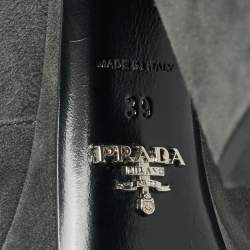 Pre Owned حذاء بوت بطول الكاحل منصة برادا جلد سويدي رمادي مقاس 39