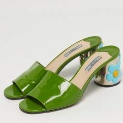 مملوكة مسبقًا Prada Size 38.5 Green Patent Leather Slide Sandals