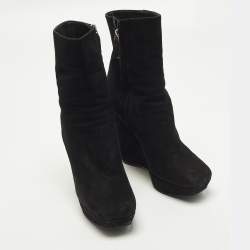 مملوكة مسبقًا بوت برادا سويدي أسود مقدمة مفتوحة كعب روكي مقاس 36